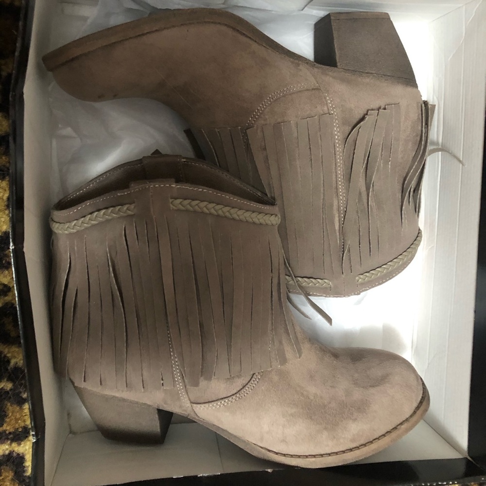 Taupe Western Cascading Fringe Ankle Booties